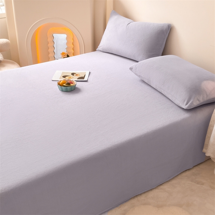91家纺网 家纺一手货源 找家纺 眠帛 2022新款纯色牛奶绒单床单 浅紫