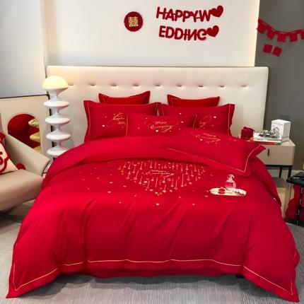 91家纺网 家纺一手货源 找家纺 （总）2024新款婚庆被大红喜被加厚磨毛婚庆四件套