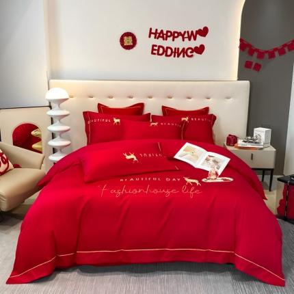 91家纺网 家纺一手货源 找家纺 （总）2024新款婚庆被大红喜被加厚磨毛婚庆四件套