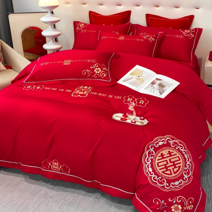 91家纺网 家纺一手货源 找家纺 （总）2024新款婚庆被大红喜被加厚磨毛婚庆四件套