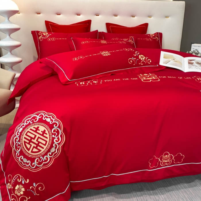 91家纺网 家纺一手货源 找家纺 （总）2024新款婚庆被大红喜被加厚磨毛婚庆四件套