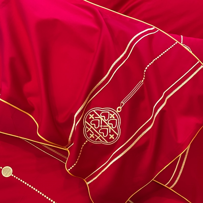 91家纺网 家纺一手货源 找家纺 2024新款婚庆被大红喜被加厚磨毛婚庆四件套 永结同心