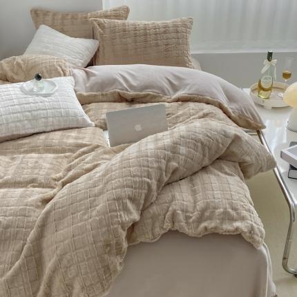 91家纺网 家纺一手货源 找家纺 （总）仟网汇 2022新款獭兔毛立体剪花牛奶绒四件套