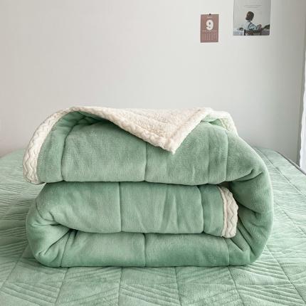 简宜 2022新款三层加厚牛奶绒羊羔绒舒适系列毛毯毯子 舒适 浅绿