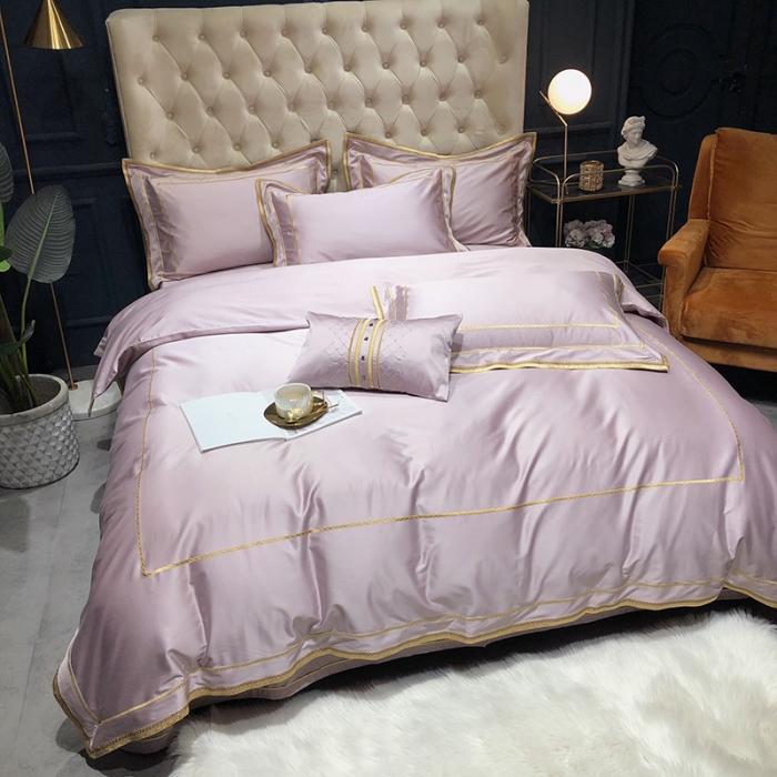 91家纺网 家纺一手货源 找家纺 馨蕊 2022新款100支莫兰迪刺绣全棉四件套 豆粉