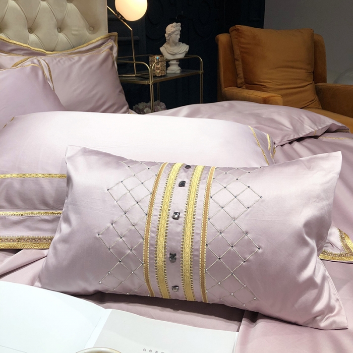 91家纺网 家纺一手货源 找家纺 馨蕊 2022新款100支莫兰迪刺绣全棉四件套 豆粉