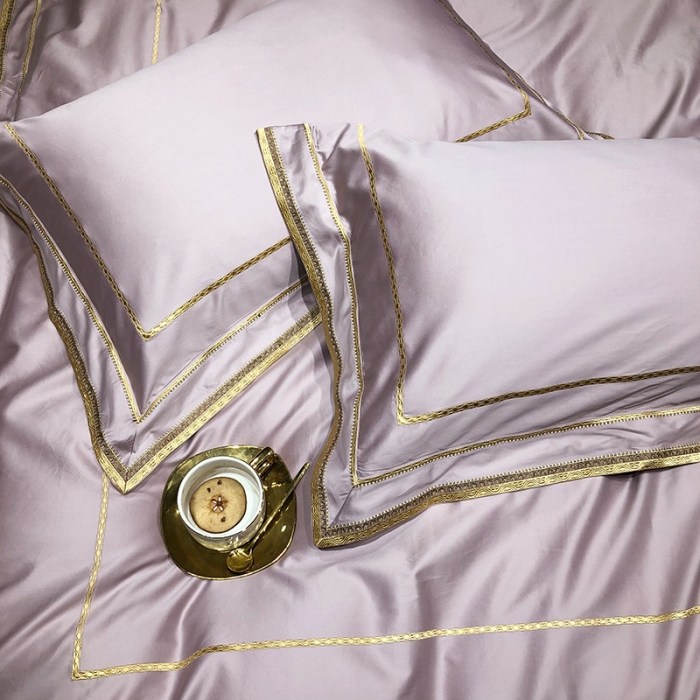 91家纺网 家纺一手货源 找家纺 馨蕊 2022新款100支莫兰迪刺绣全棉四件套 豆粉