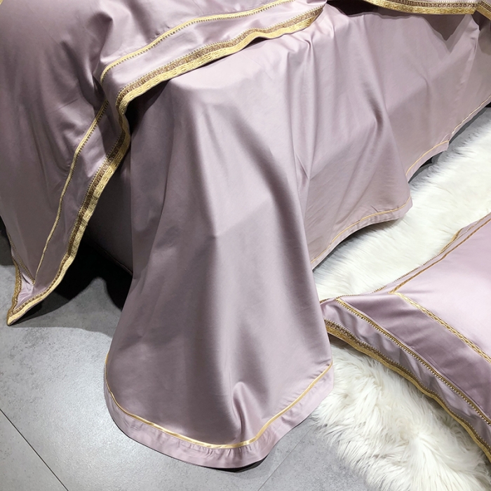 91家纺网 家纺一手货源 找家纺 馨蕊 2022新款100支莫兰迪刺绣全棉四件套 豆粉