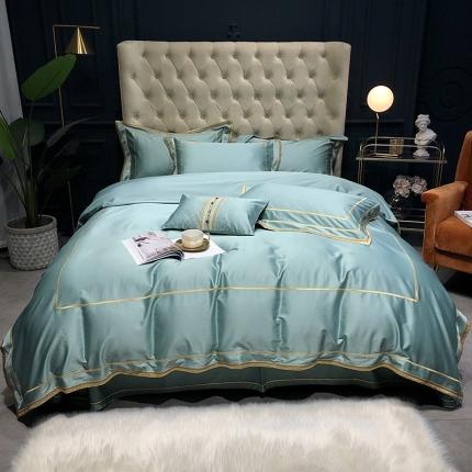 馨蕊 2022新款100支莫兰迪刺绣全棉四件套 豆绿