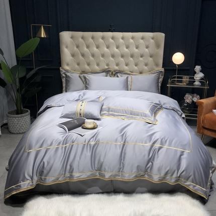 馨蕊 2022新款100支莫兰迪刺绣全棉四件套 高级灰