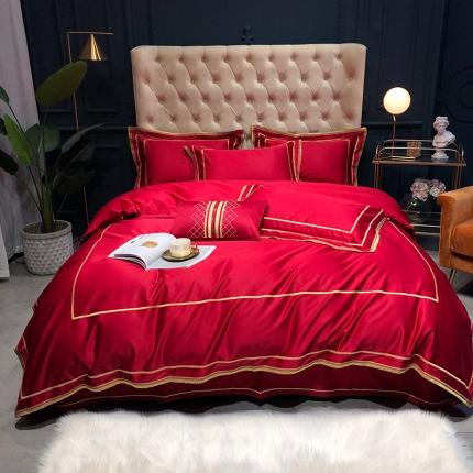 馨蕊 2022新款100支莫兰迪刺绣全棉四件套 温莎红