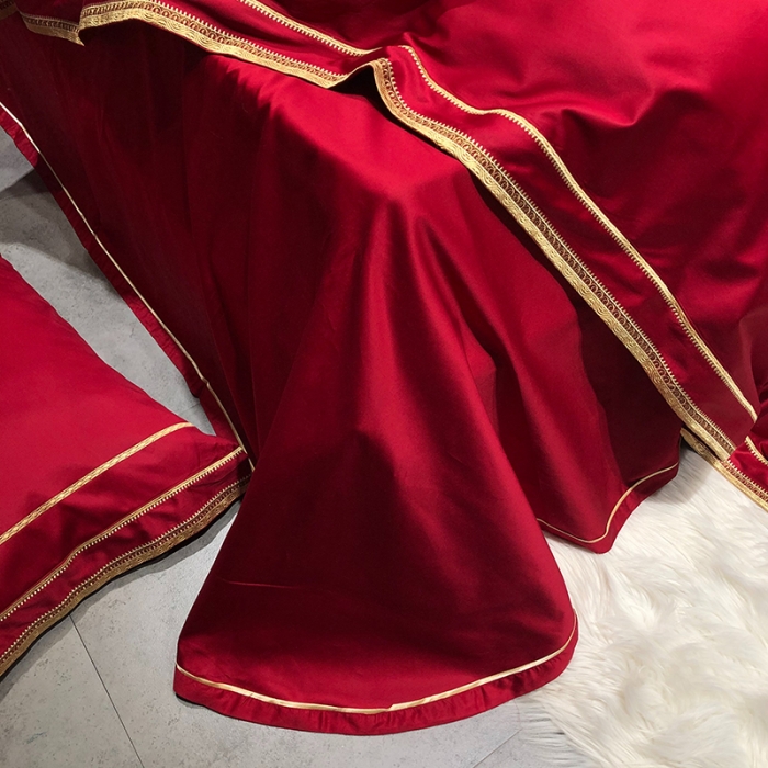 91家纺网 家纺一手货源 找家纺 馨蕊 2022新款100支莫兰迪刺绣全棉四件套 温莎红