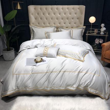 馨蕊 2022新款100支莫兰迪刺绣全棉四件套 珍珠米灰