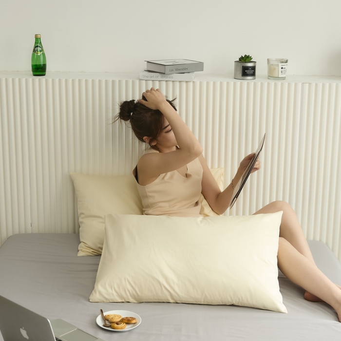 91家纺网 家纺一手货源 找家纺 原研 2022新款100支长绒棉纯色单品-单枕套 嫩鹅黄