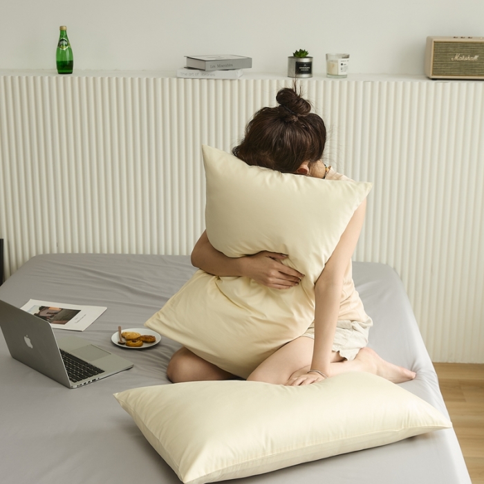 91家纺网 家纺一手货源 找家纺 原研 2022新款100支长绒棉纯色单品-单枕套 嫩鹅黄