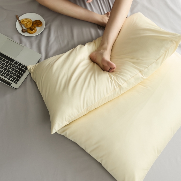 91家纺网 家纺一手货源 找家纺 原研 2022新款100支长绒棉纯色单品-单枕套 嫩鹅黄