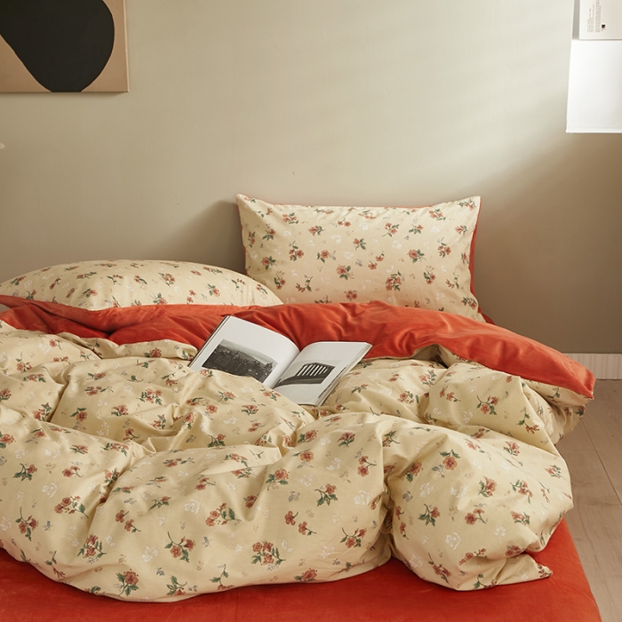 91家纺网 家纺一手货源 找家纺 怡家居 2022秋冬A版棉B版水晶绒四件套茉香