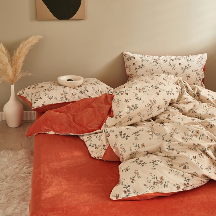 91家纺网 家纺一手货源 找家纺 怡家居 2022秋冬A版棉B版水晶绒四件套晚香