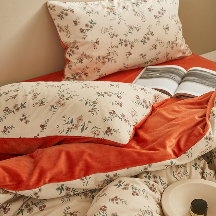 91家纺网 家纺一手货源 找家纺 怡家居 2022秋冬A版棉B版水晶绒四件套晚香