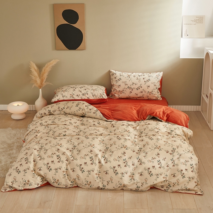 91家纺网 家纺一手货源 找家纺 怡家居 2022秋冬A版棉B版水晶绒四件套晚香