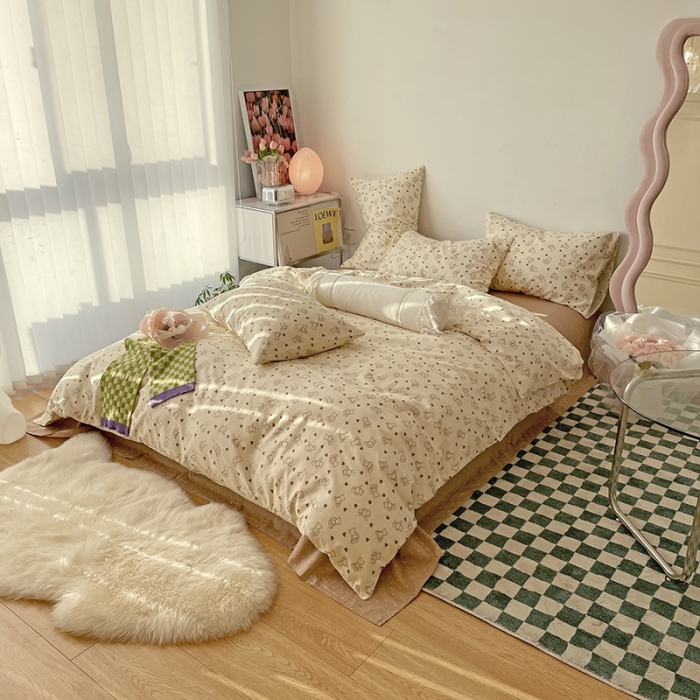 91家纺网 家纺一手货源 找家纺 千朵 2022新款13372简单款四件套 爱心熊