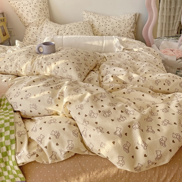 91家纺网 家纺一手货源 找家纺 千朵 2022新款13372简单款四件套 爱心熊