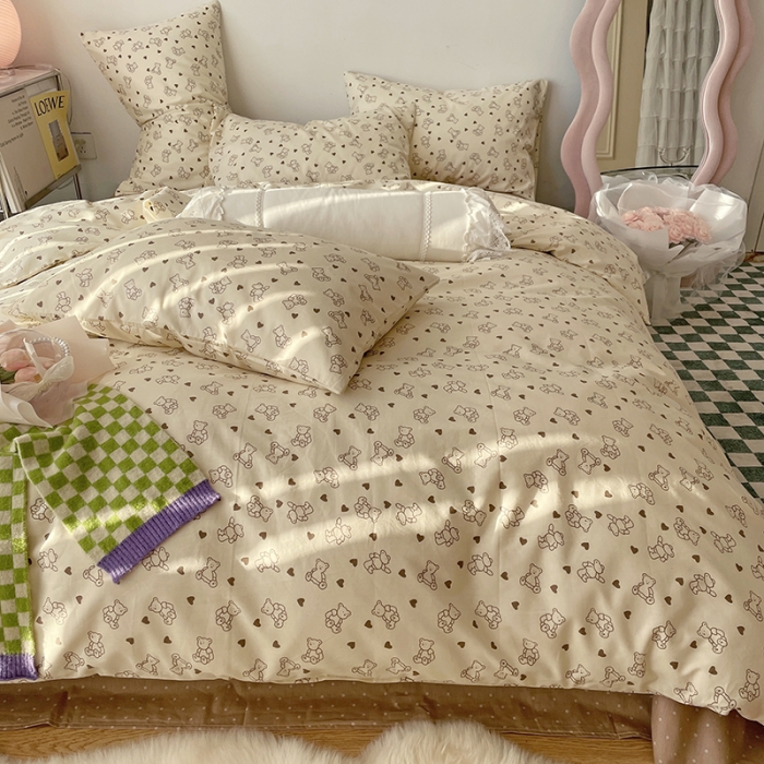 91家纺网 家纺一手货源 找家纺 千朵 2022新款13372简单款四件套 爱心熊