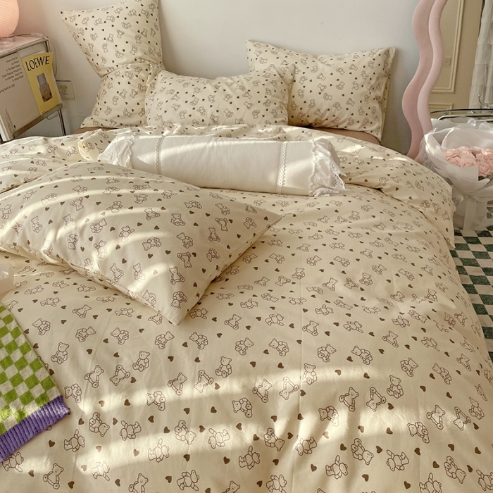 91家纺网 家纺一手货源 找家纺 千朵 2022新款13372简单款四件套 爱心熊