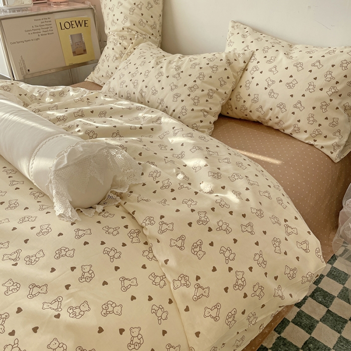 91家纺网 家纺一手货源 找家纺 千朵 2022新款13372简单款四件套 爱心熊