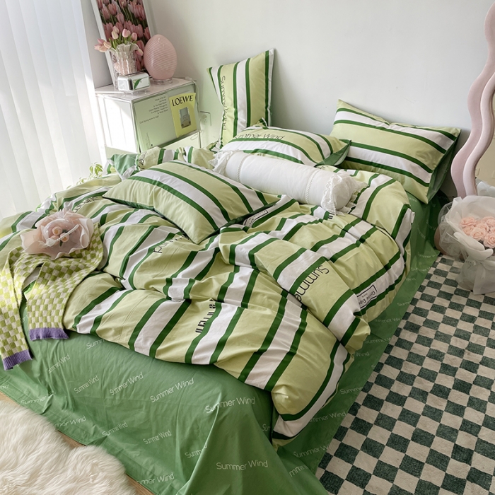 91家纺网 家纺一手货源 找家纺 千朵 2022新款13372简单款四件套 夏日风绿