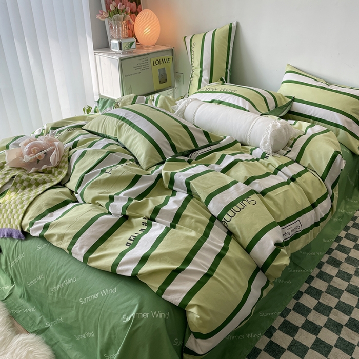 91家纺网 家纺一手货源 找家纺 千朵 2022新款13372简单款四件套 夏日风绿