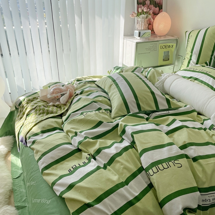 91家纺网 家纺一手货源 找家纺 千朵 2022新款13372简单款四件套 夏日风绿