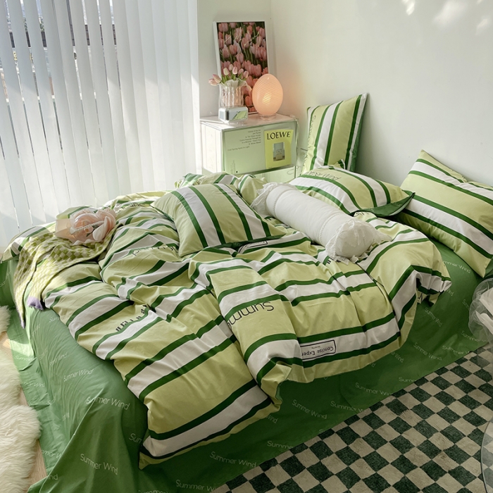 91家纺网 家纺一手货源 找家纺 千朵 2022新款13372简单款四件套 夏日风绿