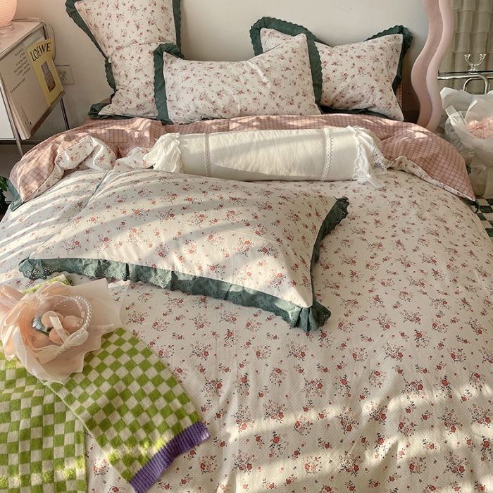 91家纺网 家纺一手货源 找家纺 千朵 2022新款全棉蕾丝花边四件套春风里