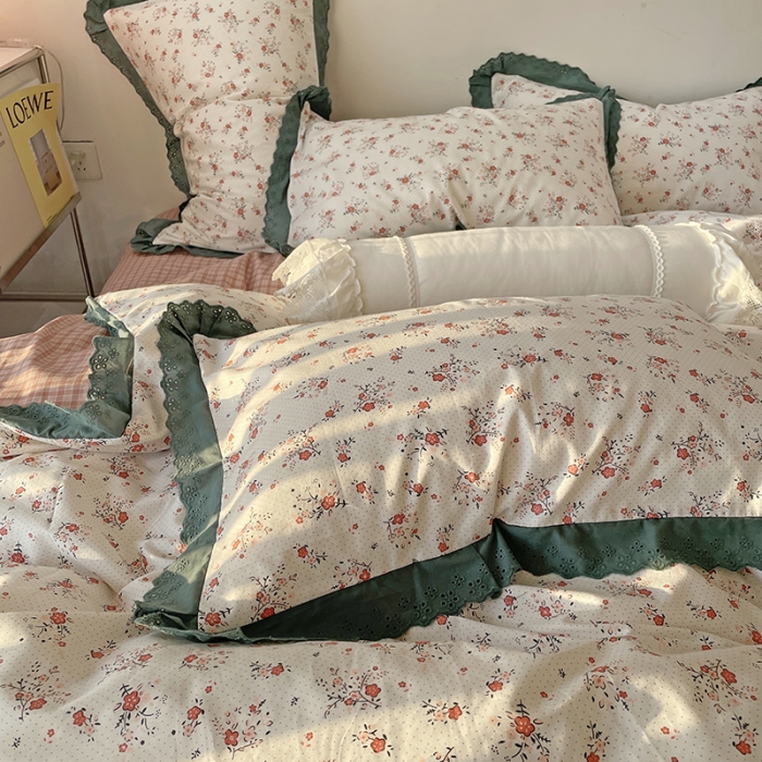 91家纺网 家纺一手货源 找家纺 千朵 2022新款全棉蕾丝花边四件套春风里