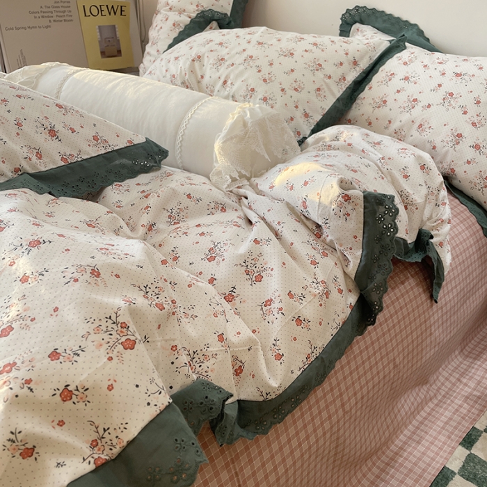 91家纺网 家纺一手货源 找家纺 千朵 2022新款全棉蕾丝花边四件套春风里