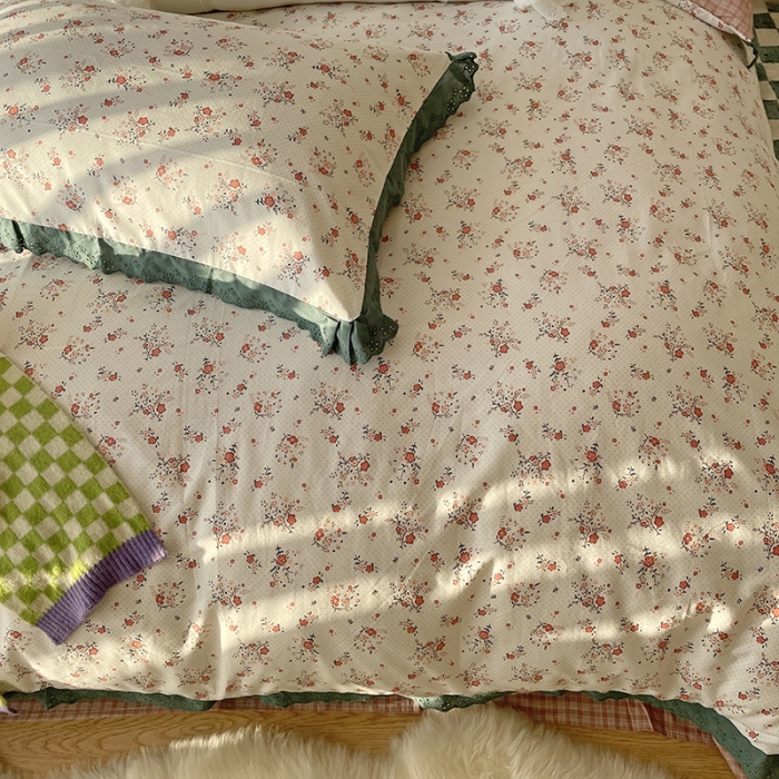 91家纺网 家纺一手货源 找家纺 千朵 2022新款全棉蕾丝花边四件套春风里