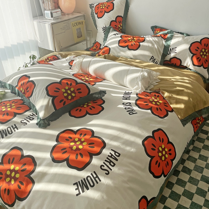 91家纺网 家纺一手货源 找家纺 千朵 2022新款全棉蕾丝花边四件套童话