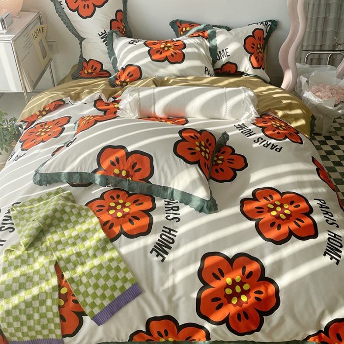 91家纺网 家纺一手货源 找家纺 千朵 2022新款全棉蕾丝花边四件套童话