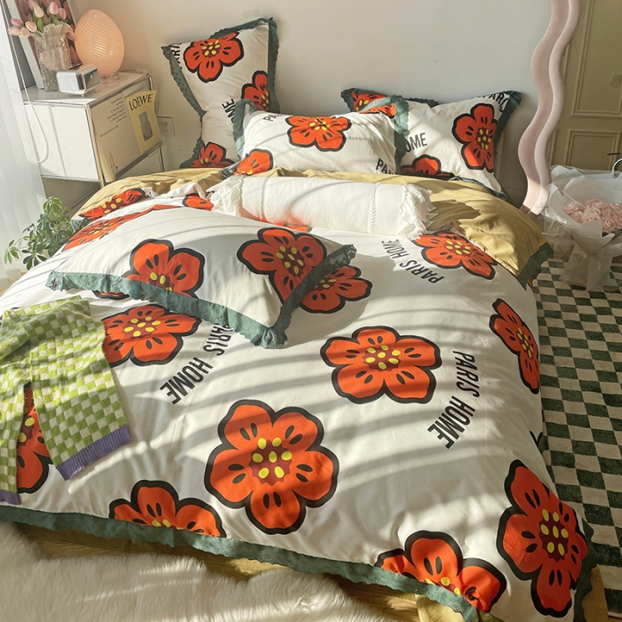 91家纺网 家纺一手货源 找家纺 千朵 2022新款全棉蕾丝花边四件套童话