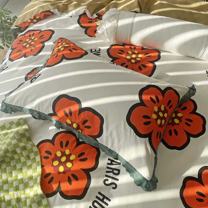 91家纺网 家纺一手货源 找家纺 千朵 2022新款全棉蕾丝花边四件套童话