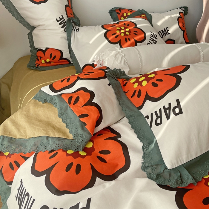 91家纺网 家纺一手货源 找家纺 千朵 2022新款全棉蕾丝花边四件套童话