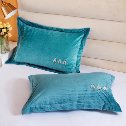 丰淘 2022新款宝宝绒刺绣保暖枕套一对装 风暴蓝