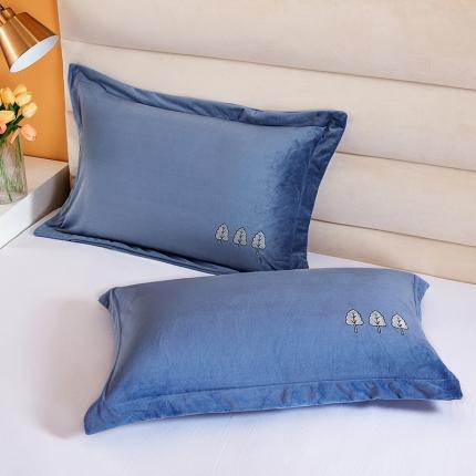 丰淘 2022新款宝宝绒刺绣保暖枕套一对装 雾霾蓝
