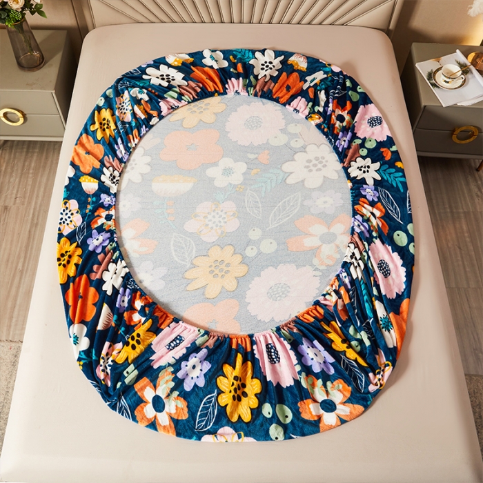 91家纺网 家纺一手货源 找家纺 纽缦 2022新款牛奶绒床笠法莱水晶宝宝 安娜花园蓝