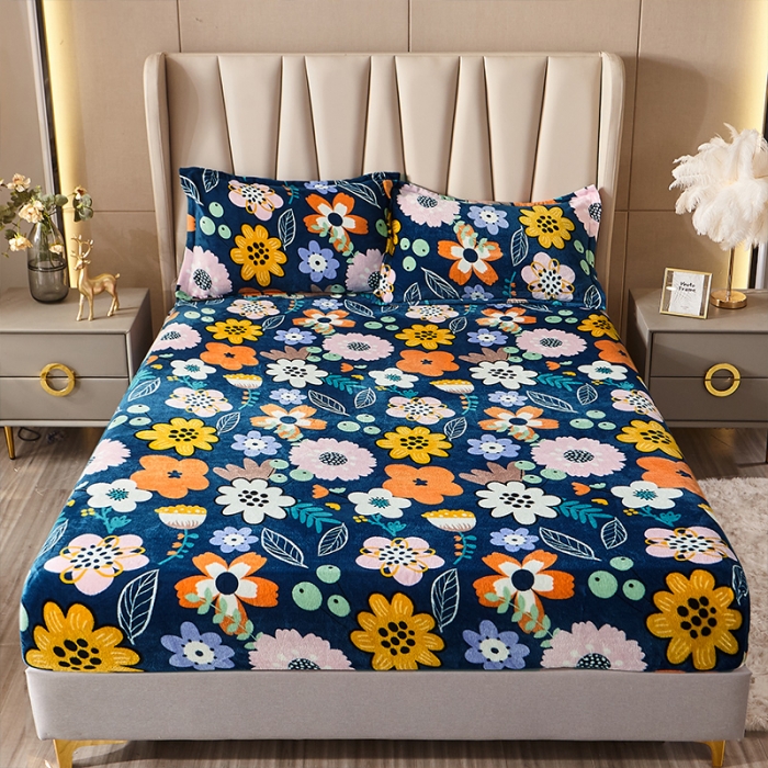 91家纺网 家纺一手货源 找家纺 纽缦 2022新款牛奶绒床笠法莱水晶宝宝 安娜花园蓝