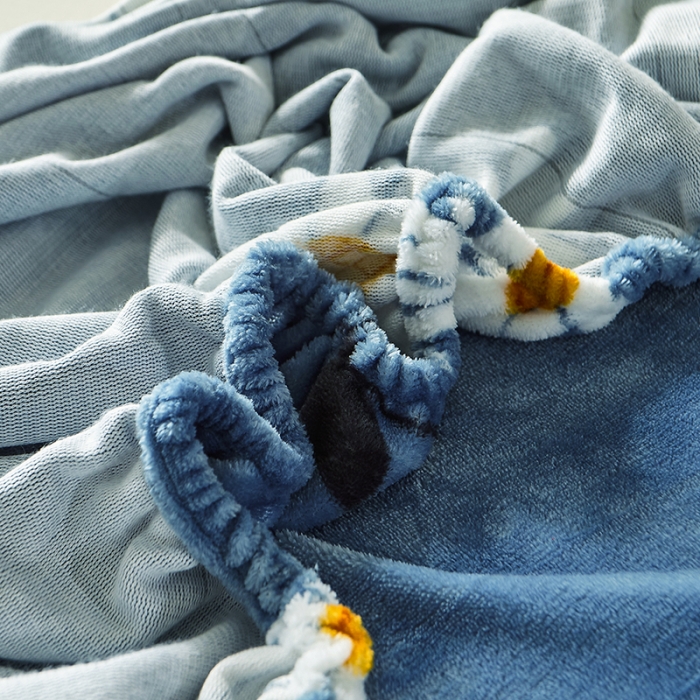 91家纺网 家纺一手货源 找家纺 纽缦 2022新款牛奶绒床笠法莱水晶宝宝 菊之语蓝