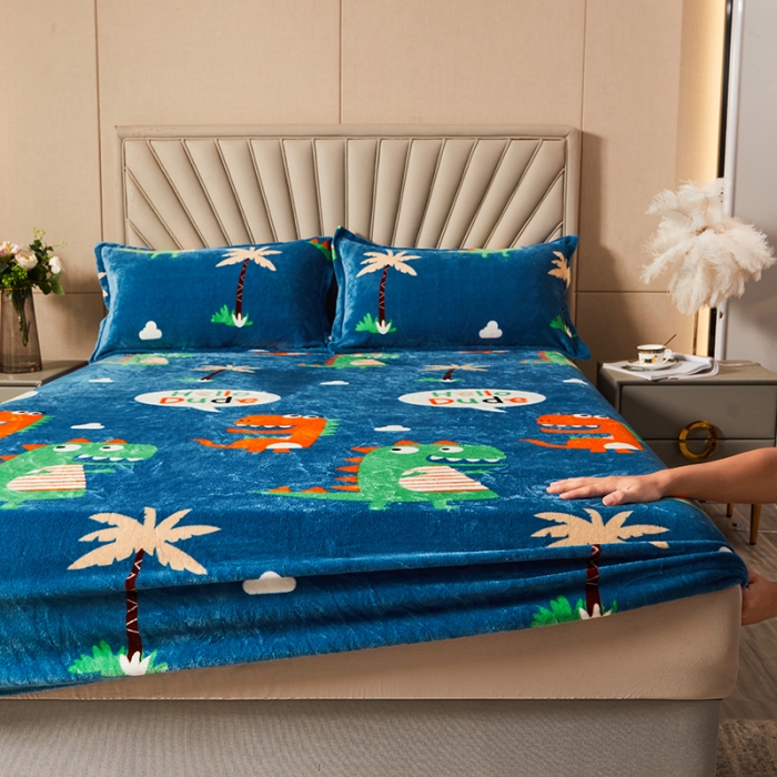 91家纺网 家纺一手货源 找家纺 纽缦 2022新款牛奶绒床笠法莱水晶宝宝 萌萌龙