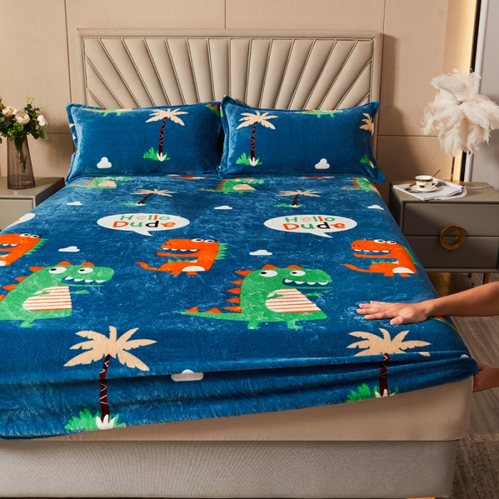 91家纺网 家纺一手货源 找家纺 纽缦 2022新款牛奶绒床笠法莱水晶宝宝 萌萌龙