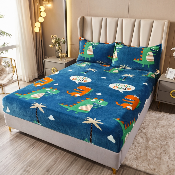 91家纺网 家纺一手货源 找家纺 纽缦 2022新款牛奶绒床笠法莱水晶宝宝 萌萌龙